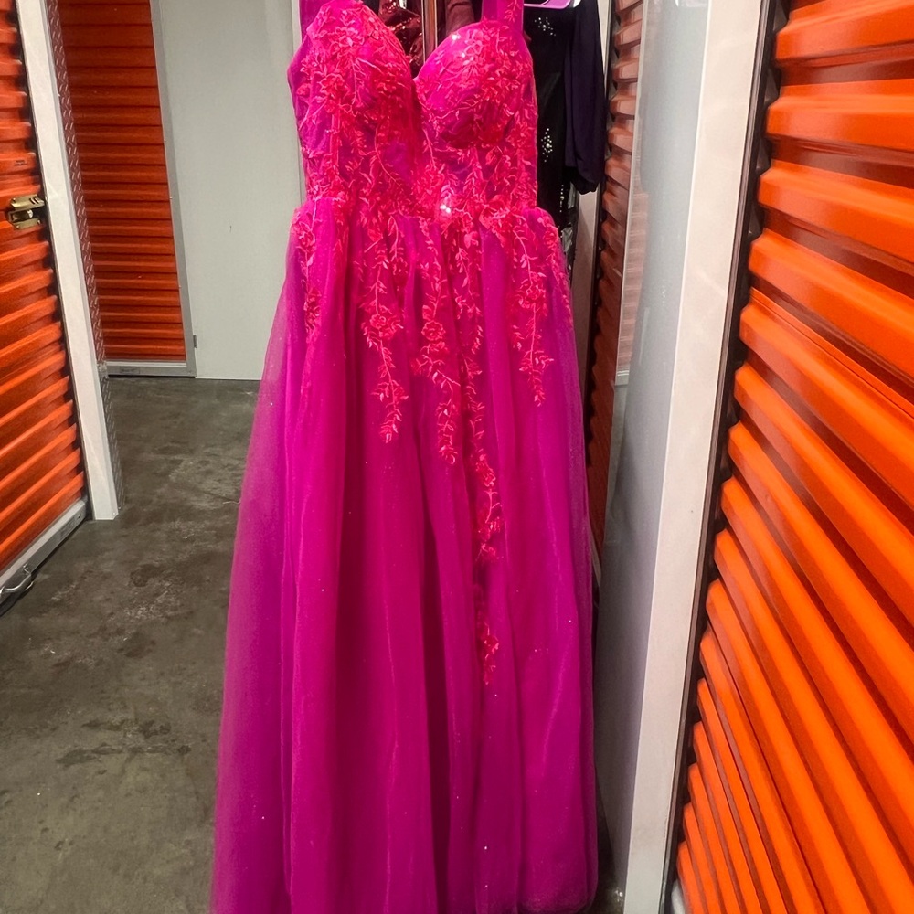 Vibrant Pink Gown with Embroidered Details - Picture 5 of 12